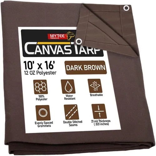 Vista 16 de Mytee Products Lona de lona marrón oscuro de 6 x 8 pies de 12 onzas, resistente al agua y transpirable, lonas resistentes, cubierta de lona