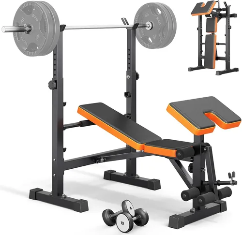 Vista 7 de Juego de banco de pesas multifunción todo en 1, multiposiciones, para levantamiento de pesas, banco de entrenamiento, banco plegable para gimnasio