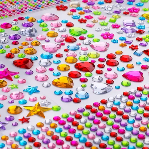 Vista 7 de Calcomanías de diamantes de imitación transparentes, 2100 piezas de diamantes de imitación autoadhesivos para cara, calcomanías de joyas brillantes