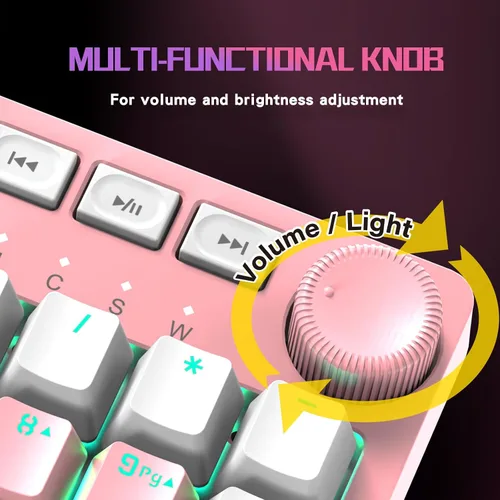 Vista 4 de FOXXRAY HKM-95 Teclado mecánico con cable para juegos, retroiluminado RGB de tamaño completo con perilla de control de medios, interruptores azules