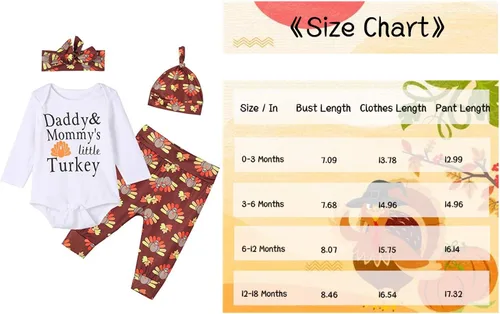 Vista 8 de Conjunto de ropa de Acción de Gracias para bebés y niñas