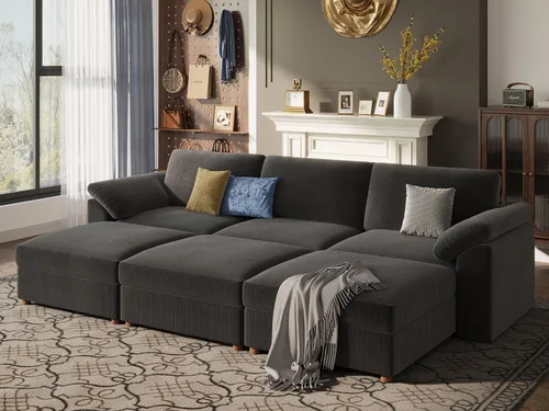 Vista 35 de EASE MOOSE Sofá modular verde seccional de gran tamaño en forma de L Pana verde
