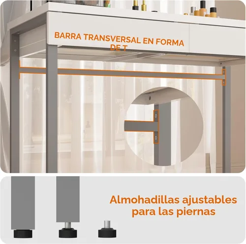 Vista 6 de GreenForest Escritorio de tocador con 2 cajones, escritorio blanco brillante para dormitorio, mesa de maquillaje con espacio de almacenamiento