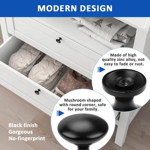 Vista 5 de Orger Paquete de 1 pomos negros mate para gabinetes de cocina, pomos negros para armarios de cocina, pomos de zinc negro mate, 1.18 pulgadas