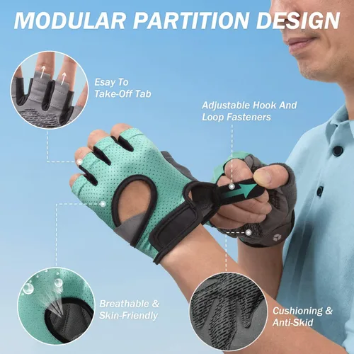 Vista 5 de LIFECT Freedom - Guantes de entrenamiento para levantamiento de pesas que cubre los nudillos, guantes cortos sin dedos con dorso curvo abierto
