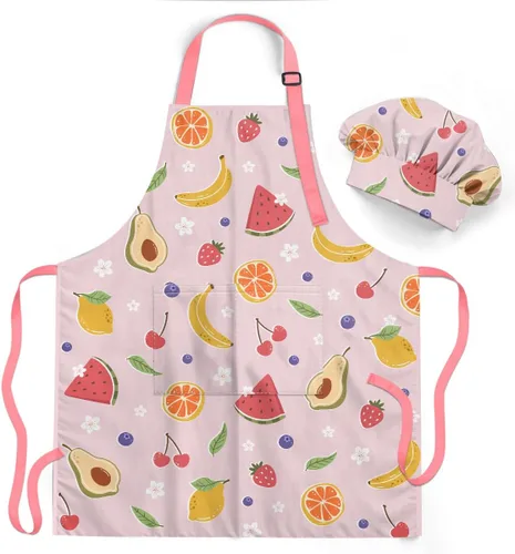 Vista 23 de SANDJEST Juego de delantal para niños con gorro de chef, regalos de delantal de cocina Alfabeto