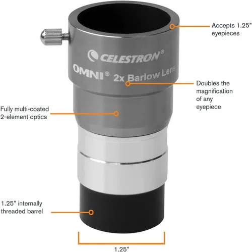 Vista 2 de Celestron 93326 Lente Barlow Omni, plateado, 2 x 1,25 pulgadas