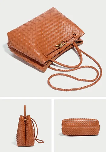 Vista 6 de Bolsas tejidas para mujer, con lazo, bolso cruzado pequeño de piel sintética, tejido a mano, bolso de regalo 2023