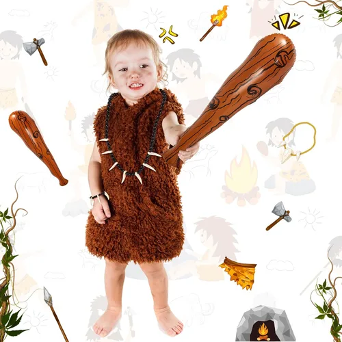 Vista 7 de 4 Pcs Womens Costume Jungle Necklace Tooth Bone Bracelet Inflatable Cave Bat Prehistoric Caveman Accessories for Halloween