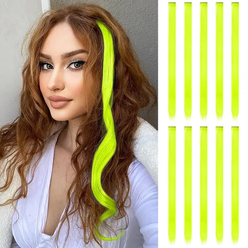 Vista 42 de FESHFEN Juego de 12 extensiones de cabello con clip, color negro, con clip, con purpurina, kit de accesorios coloridos para mujeres, de 20 pulgadas