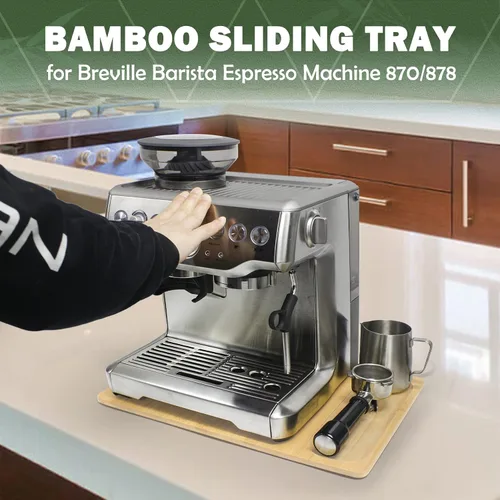Vista 2 de Deslizador de electrodomésticos de bambú de gran tamaño mejorado para máquina de café espresso Breville Barista 870/878 – Bandeja deslizante debajo