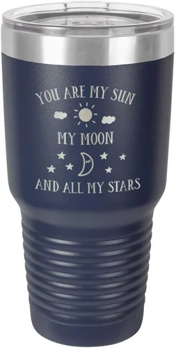 Vista 23 de Taza de viaje grabada con grabado en polvo de acero grabado con láser, con texto en inglés "You are MY SUN MY MOON AND ALL MY STARS", sin BPA