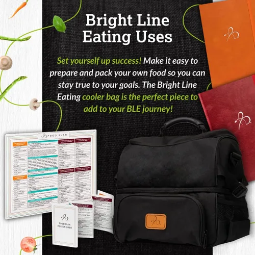 Vista 6 de Bright Line Eating Bolsa térmica aislada para 12 latas, bolsa de almuerzo con forro de espuma de PEVA, bolsa térmica suave con bolsillos y correa
