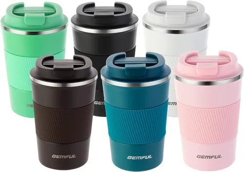 Vista 13 de GEMFUL Taza de viaje de café a prueba de fugas con tapa, 13 onzas, aislada al vacío, de acero inoxidable, vaso de café a prueba de derrames