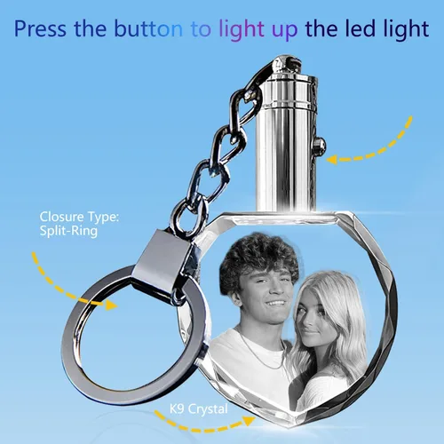 Vista 2 de HAN'S LASER Llaveros 3D personalizados con luz LED, llavero de cristal con tu propia foto, grandes regalos conmemorativos