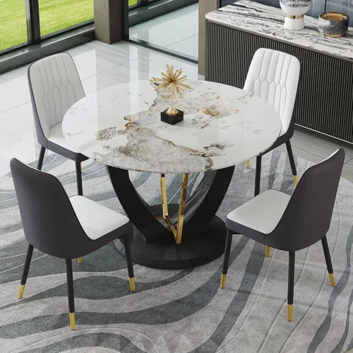 Vista 15 de gopop Juego de mesa de comedor redonda para 4, juego de mesa de comedor