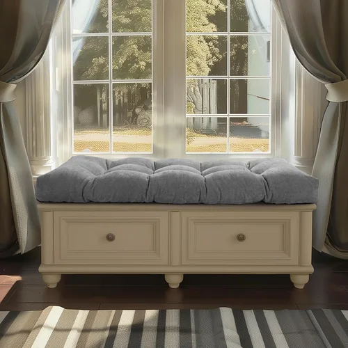 Vista 6 de Focuprodu Cojín de banco personalizado, cojín de asiento de banco antideslizante, cojín de asiento de ventana de color/tamaño/lazos personalizados