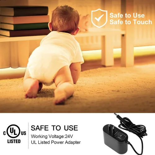 Vista 5 de Wefomey Tira de luces LED blancas, luz de cinta flexible regulable brillante de 24 V con control remoto y aplicación, fuente de alimentación