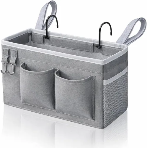 Vista 7 de Kanrichu 2 bolsas de almacenamiento colgantes para mesita de noche, soportes para tazas de agua, cestas organizadoras con bolsillos para literas