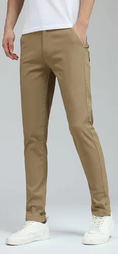 Vista 3 de Plaid&Plain - Pantalones de color caqui elásticos y ajustados para hombre