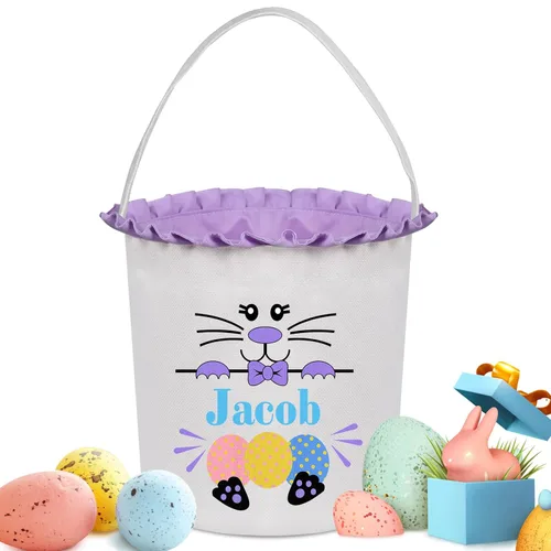 Vista 14 de Cestas de Pascua personalizadas para niños y niñas, cestas de conejo de Pascua personalizadas para niños, cesta de caza de huevos de Pascua, regalos