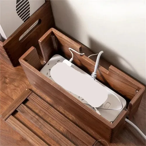 Vista 3 de Wood Cable Box Organizer Power Strip Cord Storage Desktop Wire Hider Home Office Router for TV Wires, Computer(Large Black Walnut)