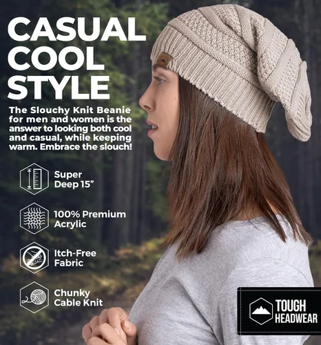 Vista 32 de Slouchy Cable tejido Gorro de lana por Tough Headwear – Gorro de lana de gran tamaño Sombreros Gorros Graves Sombreros Para Hombres y Mujeres
