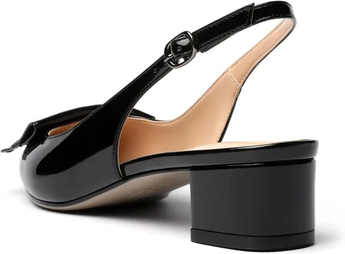 Vista 5 de Zamikoo Zapatos de tacón bajo de 1.4 pulgadas para mujer, tacón bajo con hebilla, lazo puntiagudo, zapatos de vestir de moda para fiestas, bodas