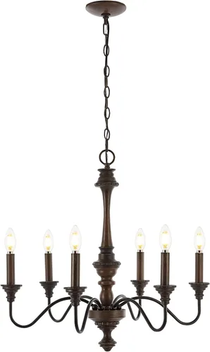 Vista 2 de Eyely EYL1320A Oria - Candelabro LED de hierro con 6 luces de mediados de siglo para comedor, cocina y sala de estar, rústico, tradicional, cabaña