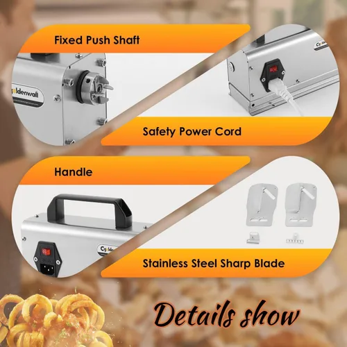 Vista 3 de Cortadora de patatas comerciales, cortador eléctrico en espiral para papas Tornado y papas fritas, máquina de corte de verduras de acero inoxidable