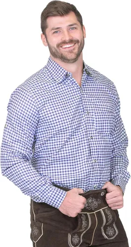 Vista 6 de Dirndl Trachten Haus Camisa de manga largamanga corta con botones a cuadros azules alemanes