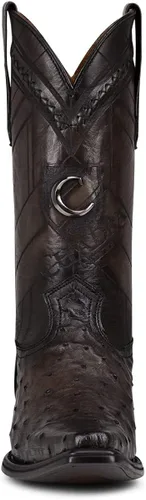 Vista 3 de CUADRA Botas vaqueras para hombre en piel de avestruz auténtica, color marrón