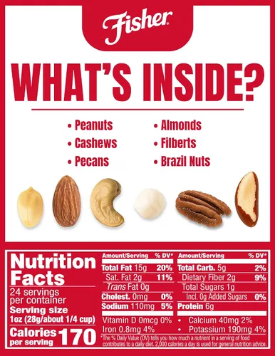 Vista 2 de FISHER Snack Mezcla de nueces con maní, almendras de 24 onzas, anacardos, filberts, nueces, nueces de Brasil
