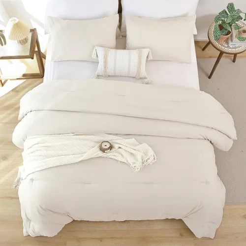 Vista 5 de Rosgonia Juego de edredón ligero, tamaño individual/individual XL para niñas, dormitorio universitario, niños, 1 edredón y 1 funda de almohada, Beige