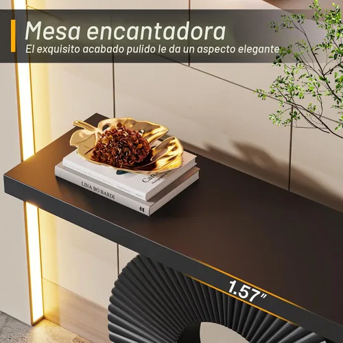 Vista 6 de Tribesigns Mesa consola moderna con base geométrica, mesa de entrada de madera de 40 pulgadas, mesa de sofá estrecha y larga, mesa decorativa