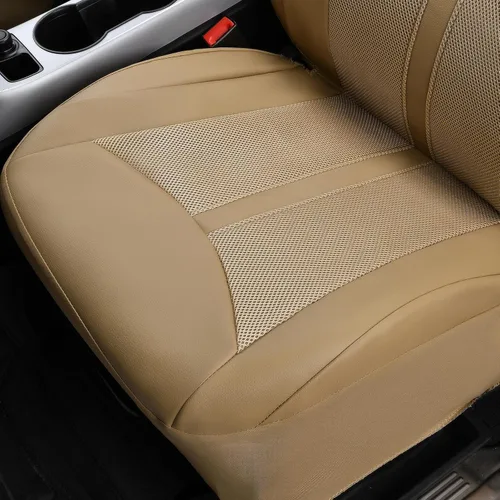 Vista 5 de Flying Banner Juego completo de fundas de asiento de coche, asiento delantero y trasero, malla de aire de piel sintética, transpirable, beige