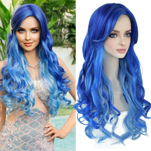 Vista 5 de 7JHH WIGS SONICC Raven - Peluca corta y recta, parte media, color azul, peluca de 20 pulgadas para cosplay, para mujer, fiesta de Halloween, usada