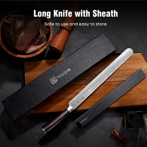 Vista 7 de PAUDIN Cuchillo para Brisket, Cuchillo de Trinchar de 12 Pulgadas de Acero Inoxidable Cuchillo para Rebanar Brisket con Borde Granton para Cortar