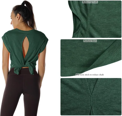 Vista 6 de icyzone - Camisetas de entrenamiento con espalda abierta para yoga