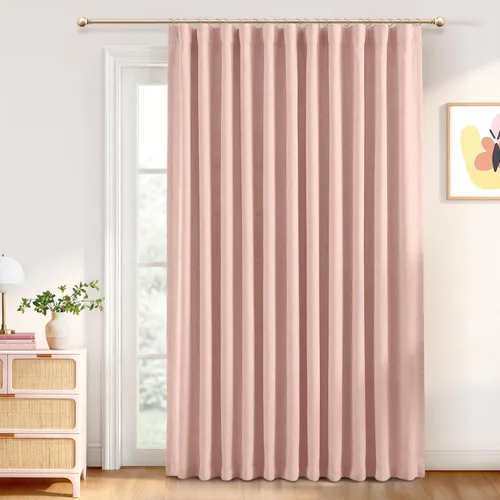 Vista 21 de INOVADAY Cortinas 100% opacas para dormitorio, cortinas opacas de color rosa bebé de 90 pulgadas de largo, cortinas opacas de lino con anillos