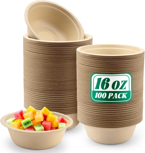 Vista 9 de Oomcu Paquete de 100 cuencos de sopa desechables pequeños de 8 onzas a granel, compostables y biodegradables, cuencos de papel reciclado resistentes