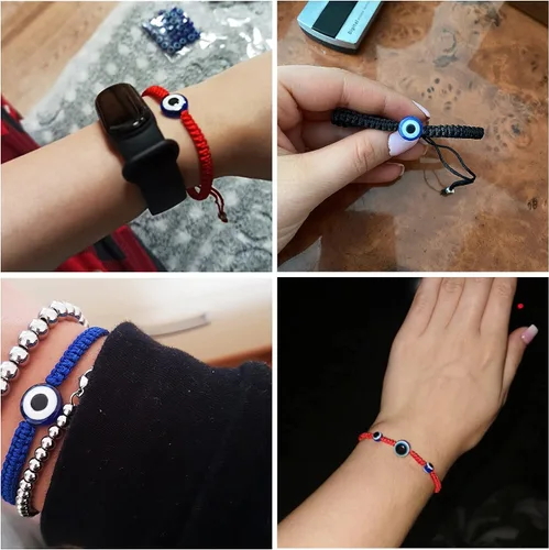Vista 3 de Pulseras de mal de ojo de la suerte, tobillera, amuleto de cuerda roja, pulseras ajustables para familiares, parejas, mejores amigos, buena suerte
