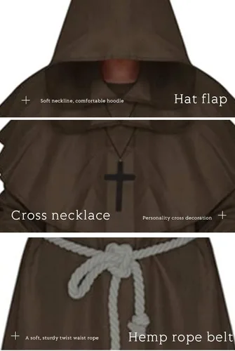 Vista 5 de Coser Park - Disfraz de monje medieval para Halloween disfraz con capucha
