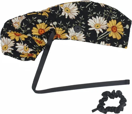 Vista 10 de Gorra médica con botones – Gorro de algodón con banda para el sudor, lazo trasero ajustable para cola de caballo