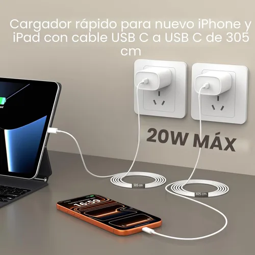 Vista 3 de Cargador para iPhone 17, 16, 15, carga rápida, cable de carga USB C de 10 pies de largo con bloque de carga rápida de teléfono tipo C de 20 W