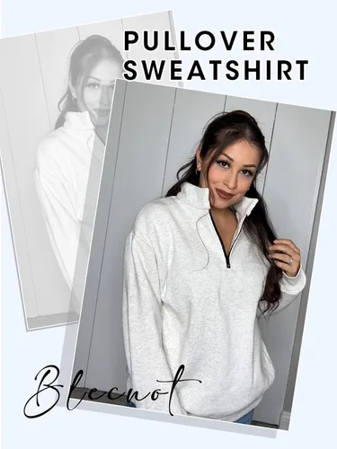 Vista 3 de BLENCOT Sudaderas de gran tamaño con media cremallera para mujer, manga larga, color sólido, hombros caídos, forro polar, sin botones, tallas S-2XL