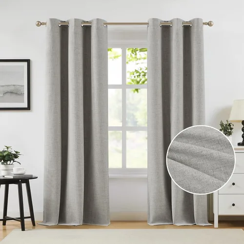 Vista 23 de Cortinas opacas de lino beige Melodieux de 63 pulgadas de largo para dormitorio, sala de estar, 100% cortinas con ojales para bloquear la luz