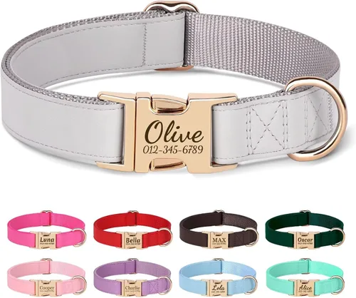 Vista 14 de Collares para perros personalizados de PET ARTIST, collar para perro grabado personalizado con etiqueta de nombre silenciosa, hebilla de liberación