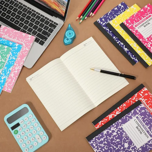 Vista 5 de Fainne Paquete de 12 cuadernos de composición A5 a granel, cuadernos de composición con rayas universitarias, cubiertas de mármol, cuadernos