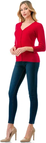 Vista 6 de Suéter de punto con botones y manga 34 con cuello en V para mujer (S-XXL)